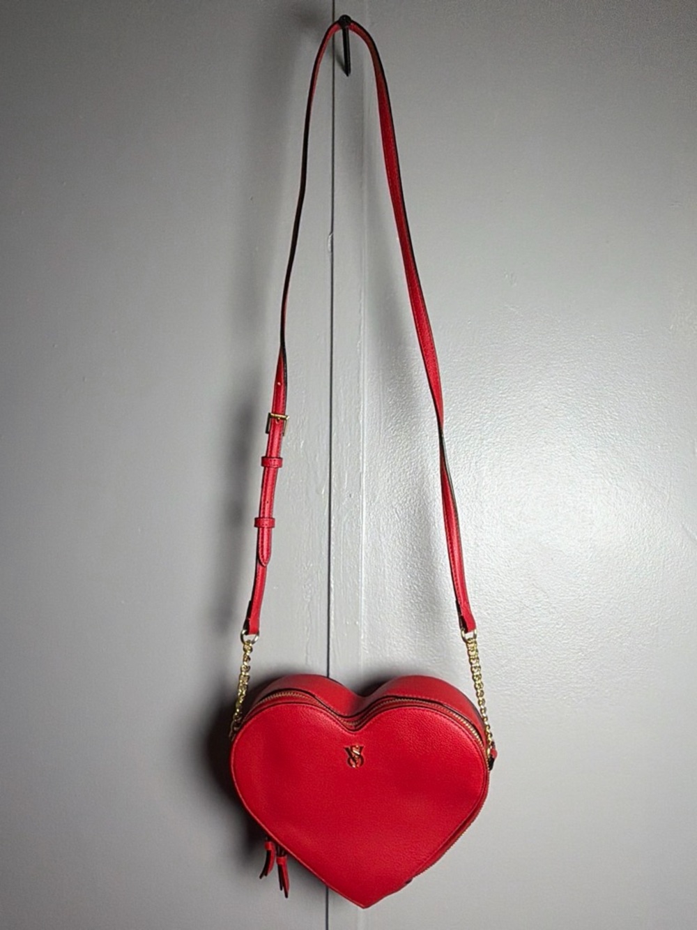 Victoria's Secret Red Heart Crossbody Bag with Gold Accents